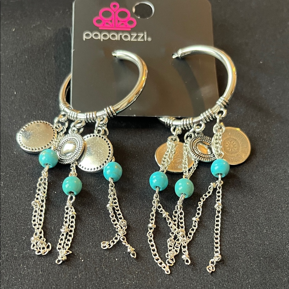 Paparazzi Silver and Blue Beaded Dangle Earrings